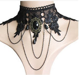 Victorian Crystal Black Lace Neck Chokers