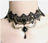 Victorian Crystal Black Lace Neck Chokers