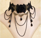 Victorian Crystal Black Lace Neck Chokers