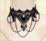 Victorian Crystal Black Lace Neck Chokers