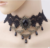 Victorian Crystal Black Lace Neck Chokers