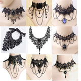 Victorian Crystal Black Lace Neck Chokers