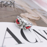 Silver Owl With Colored Eyes Ring [Adjustable]