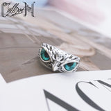 Silver Owl With Colored Eyes Ring [Adjustable]