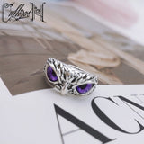 Silver Owl With Colored Eyes Ring [Adjustable]