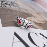 Silver Owl With Colored Eyes Ring [Adjustable]