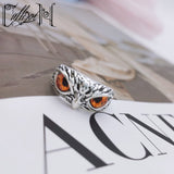 Silver Owl With Colored Eyes Ring [Adjustable]