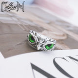 Silver Owl With Colored Eyes Ring [Adjustable]